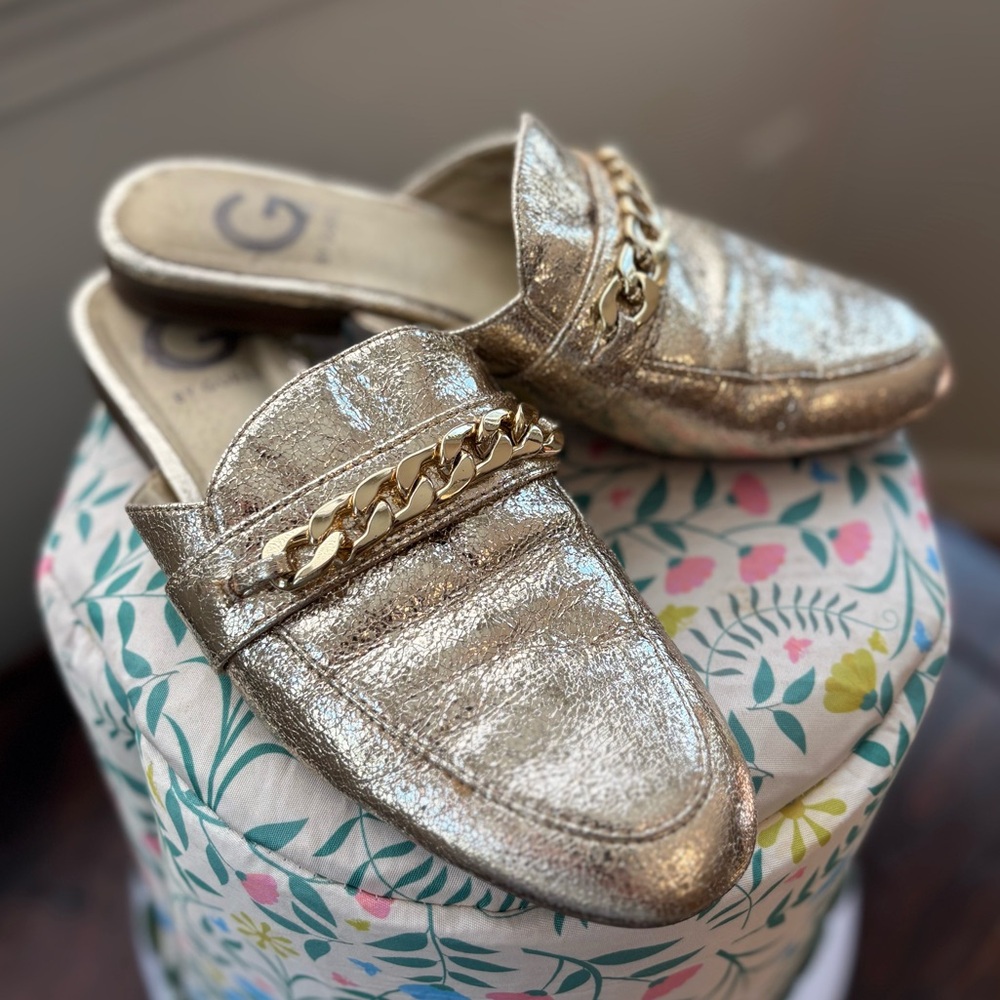 Guess Gold Glamorous Mules with Chain Detail